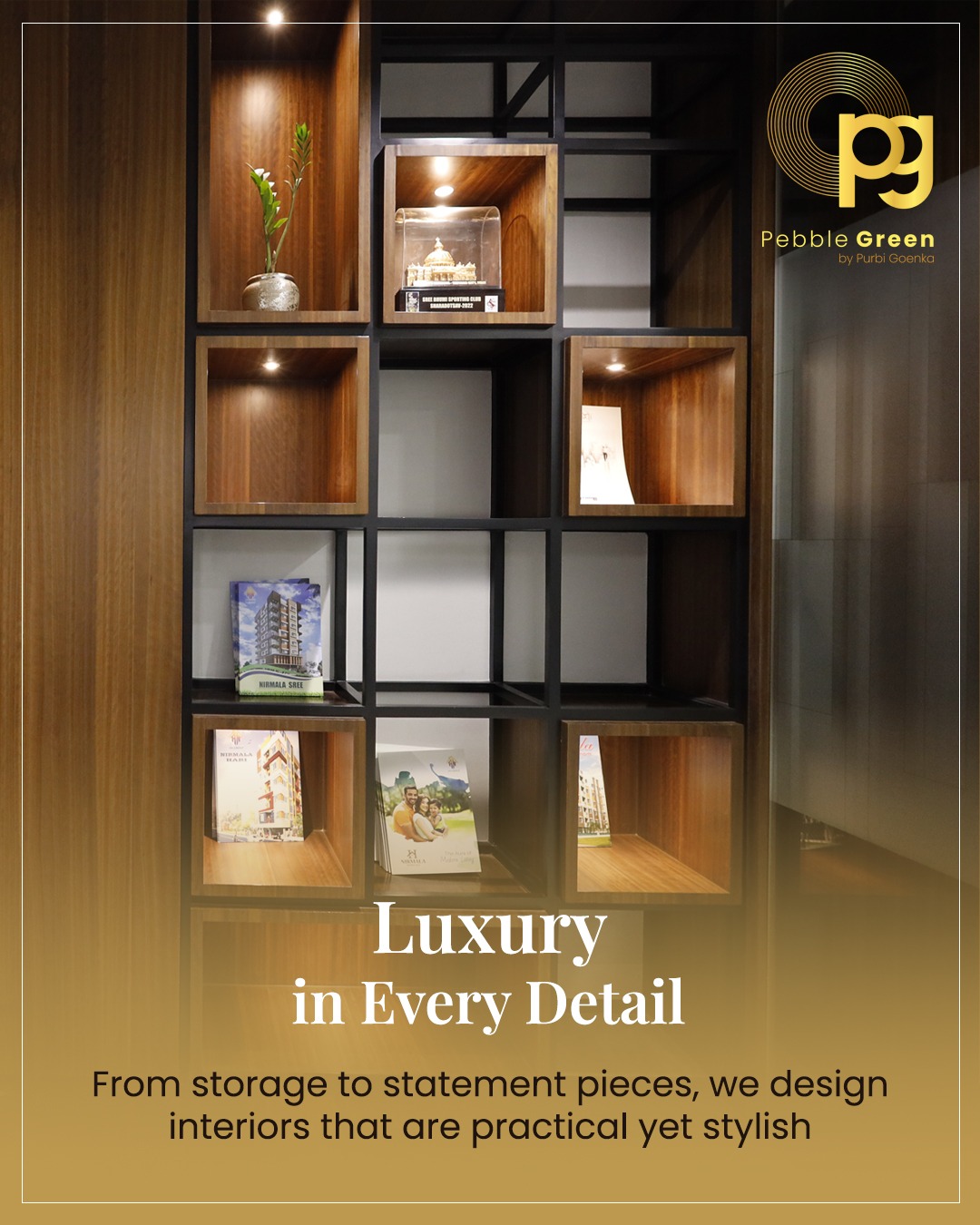 Detailed wood and display shelving interior